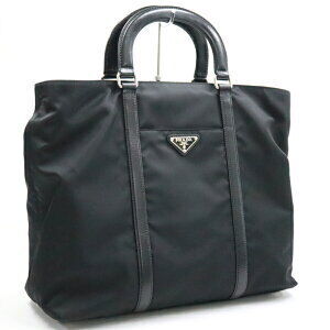 PRADA Handbag Black Nylon Triangle Plate Logo